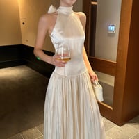 ハルターネックウエスト絞りワンピース 夏リゾート