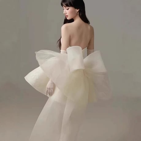 バンドゥ サテン レース バタフライ ウェディングドレス 結婚式成人式ミニドレス