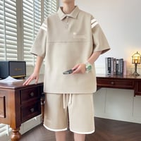 メンズ半袖スポーツポロシャツショーツセット 夏速乾清涼