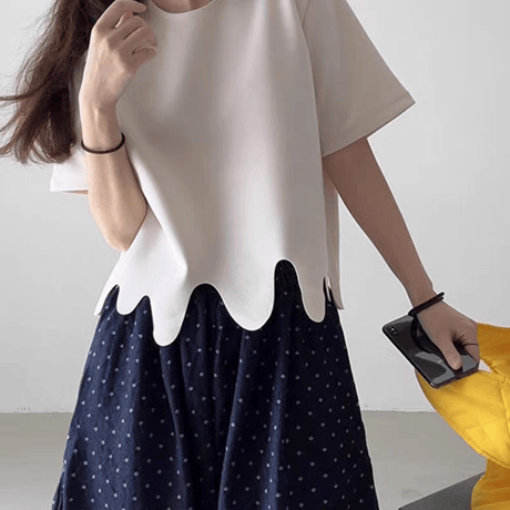 段違い半袖Tシャツトップスゆったりおしゃれデザイン