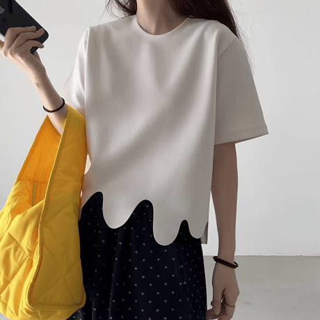 段違い半袖Tシャツトップスゆったりおしゃれデザイン