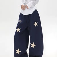 星柄ジャージパンツワイドジャズダンスカーブロングパンツ