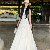 無地ノースリーブ切替ワンピース 上品夏服