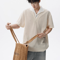 メンズ半袖麦穂柄シワ加工インナーセットポロシャツカジュアル万能