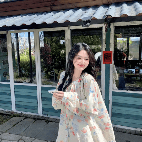 女性 ロングスリーブ プリントタイドシャツ 春夏 ルーズ