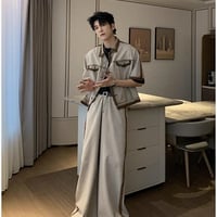 メンズ半袖デニムジャケットワイドパンツセット 夏トレンド