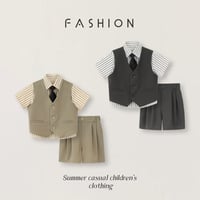 子供フォーマルスーツ 4 点セット 半袖シャツ + ネクタイ + ベスト + ロングパンツ