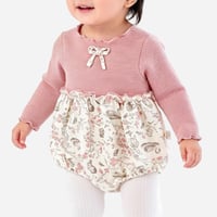 女の子ベビー赤ちゃんロンパース 長袖 花柄切り替え 春夏