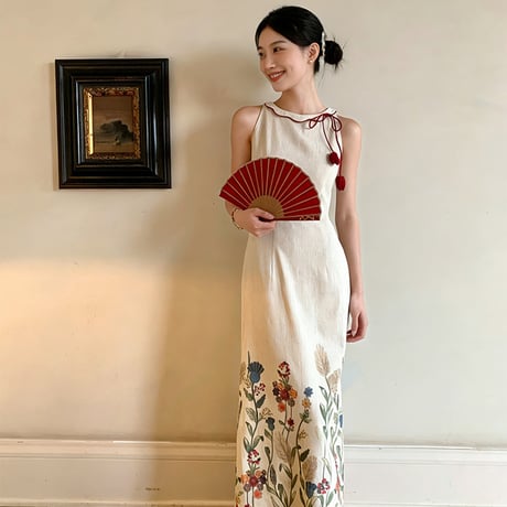 総柄ノースリーブワンピース 夏快適