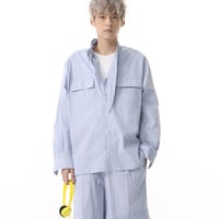 メンズ小チェック長袖シャツショーツセット 夏カジュアル万能