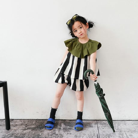 女の子セットアップフリルカラートップスショートパンツ夏95-130cm