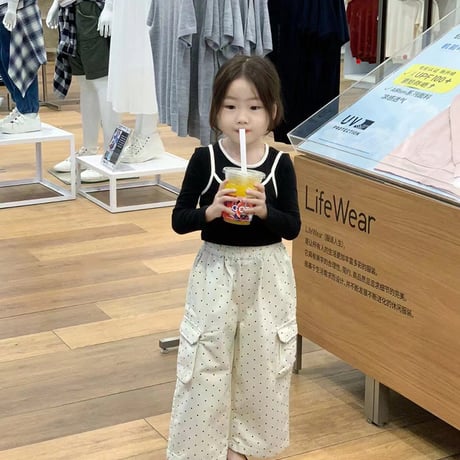 女の子ベビーキッズ上下セット3点セットTシャツキャミソールロングパンツ春秋90－150㎝