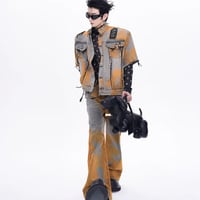 メンズ タイダイ染めデニム半袖 ワイドパンツ セット