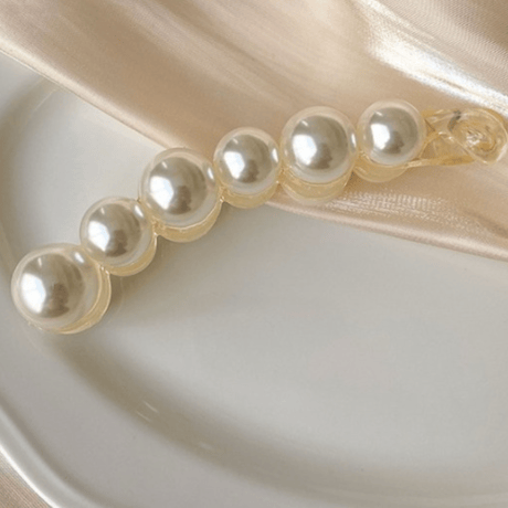 パール 上品 レディー ヘアクリップ バナナクリップ ホワイト