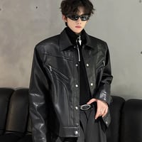 メンズパッドショルダーレザージャケット ライダースジャケット
