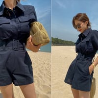 半袖カラートップス ハイウエストショーツ セット 韓国風 上品