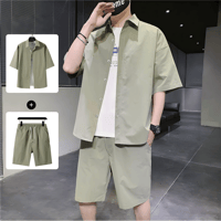 メンズ半袖シャツショートパンツセット夏カジュアル