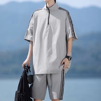 メンズボーダー冷感 2 点セット 半袖ショートパンツ
