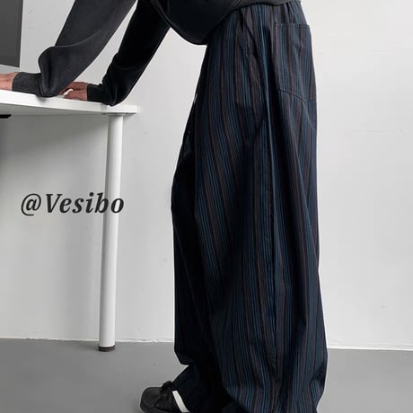 メンズストライプワイドパンツカジュアル着回し春秋