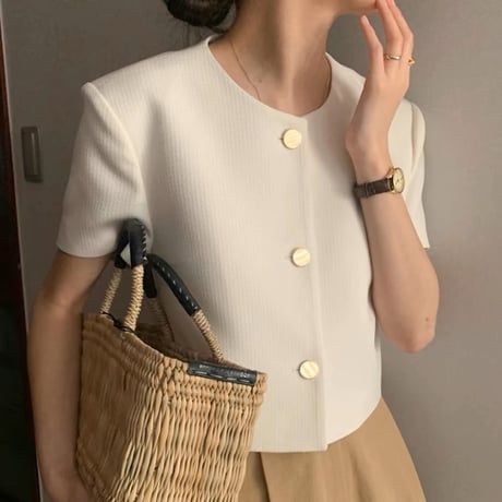 大人無地半袖ジャケットトップス夏エレガント