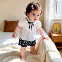 女の子花柄ブラウスショートパンツ 2 点セット