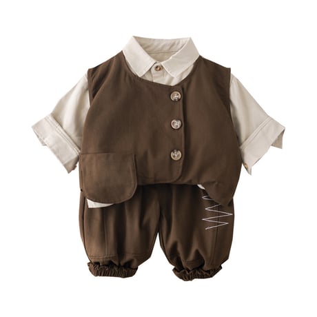 男の子ベビーキッズ3点セットシャツベストパンツ春秋80-120cm