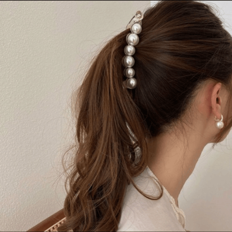 パール 上品 レディー ヘアクリップ バナナクリップ ホワイト