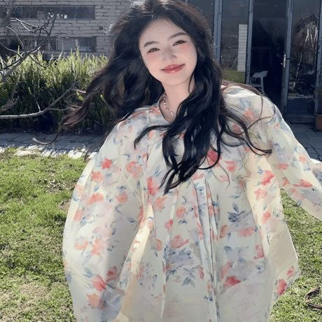 女性 ロングスリーブ プリントタイドシャツ 春夏 ルーズ