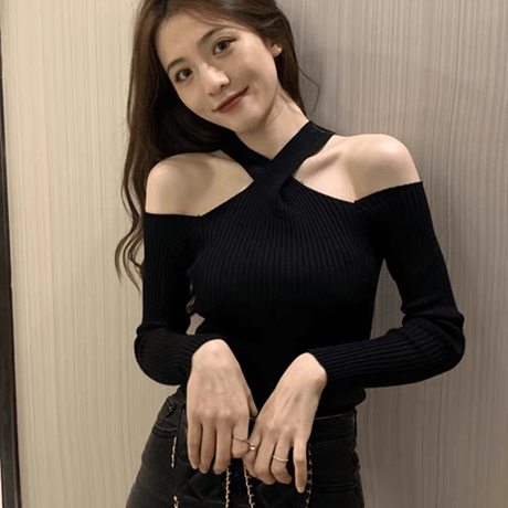 春秋 オフショルダー ホルターネックトップス セクシー