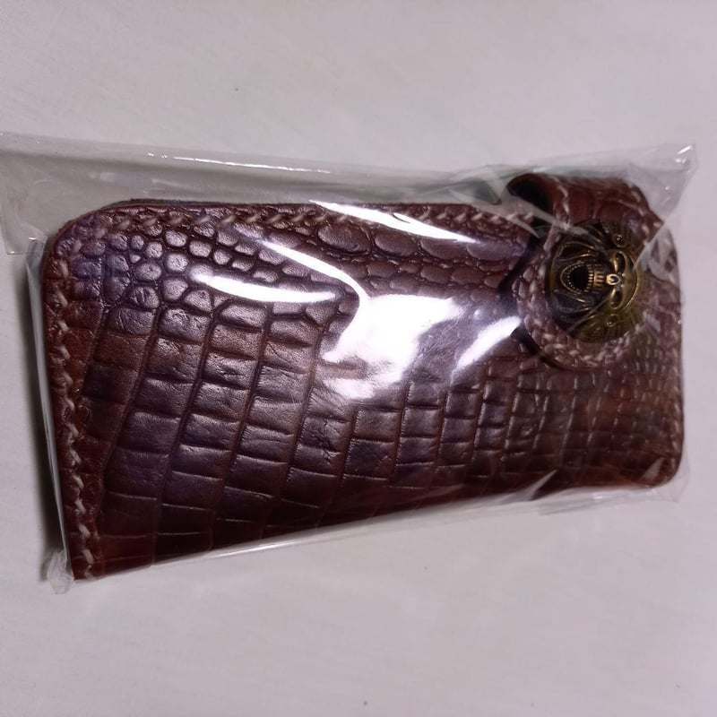 ☆本革 長財布 バイカーズ ウォレット キャメル クロコダイル型押し 