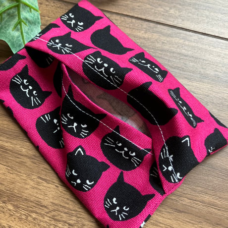 ハンドメイド ポケットティッシュケース 猫柄