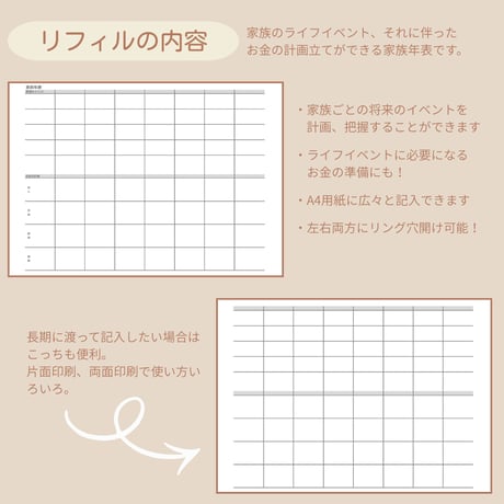 【自分で作る手帳リフィル】A4サイズ_家族年表
