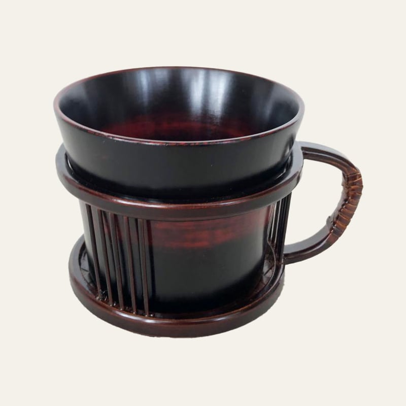マグカップ 籃胎ホルダー付 和風カップ 曙 黒 漆塗り 木製 漆器 | FAVE