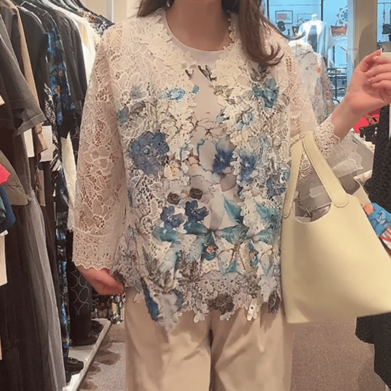 新品　花柄レースプリント アンサンブル✨ 花柄レースプリント素敵✨レース豪華✨ レース花柄アンサンブル | ゴールドレイク