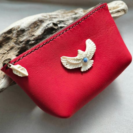 鹿革のポーチ バイカラーアメジストの鹿角コンチョ 鹿革のポーチ バイカラーアメジストの鹿角コンチョ