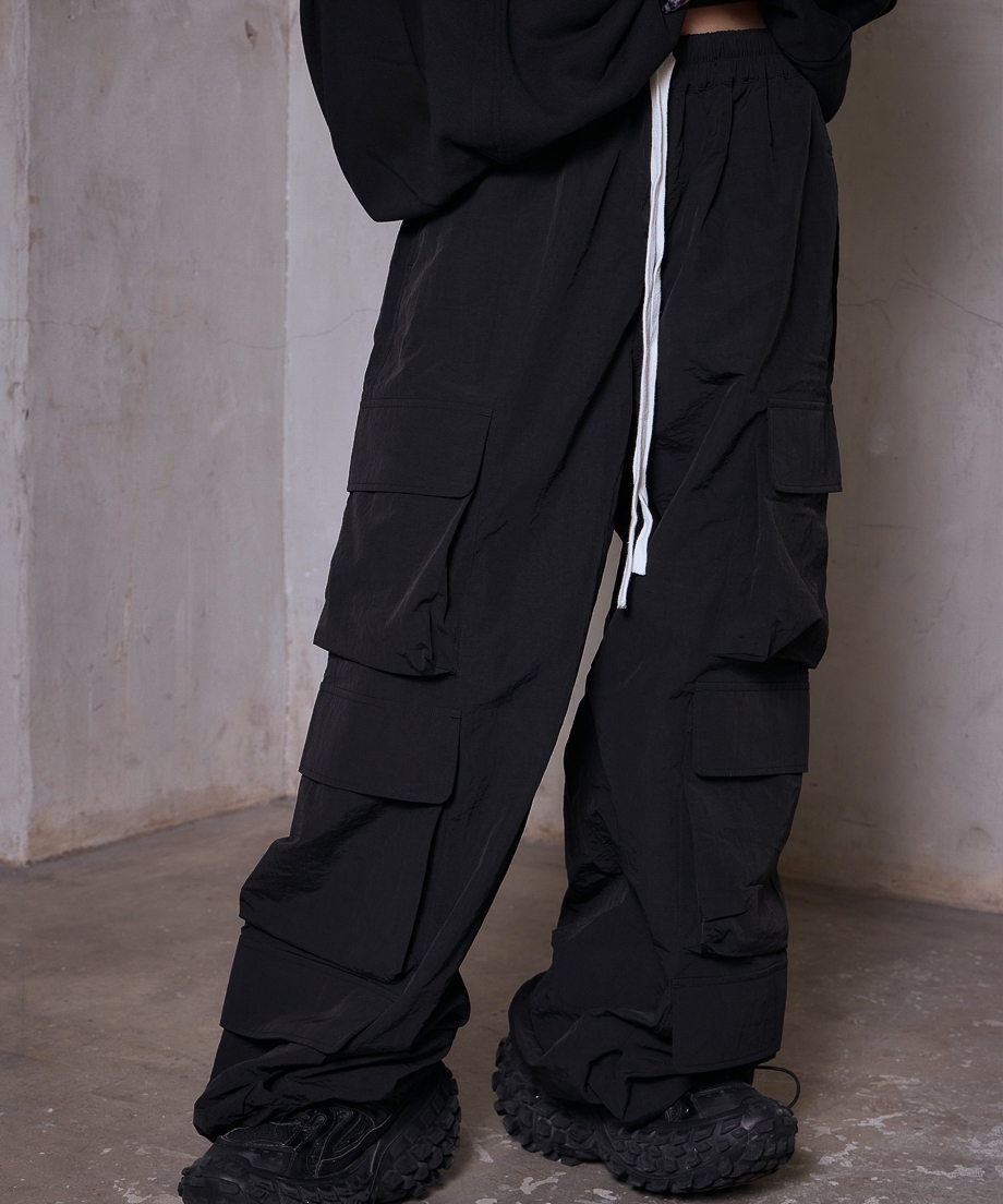 60s マックイーンパンツ フリスコ ブラックフェードコットンキャンバスツイル COUNTLESS POCKET EASY CARGO PANTS / BLACK | Volff