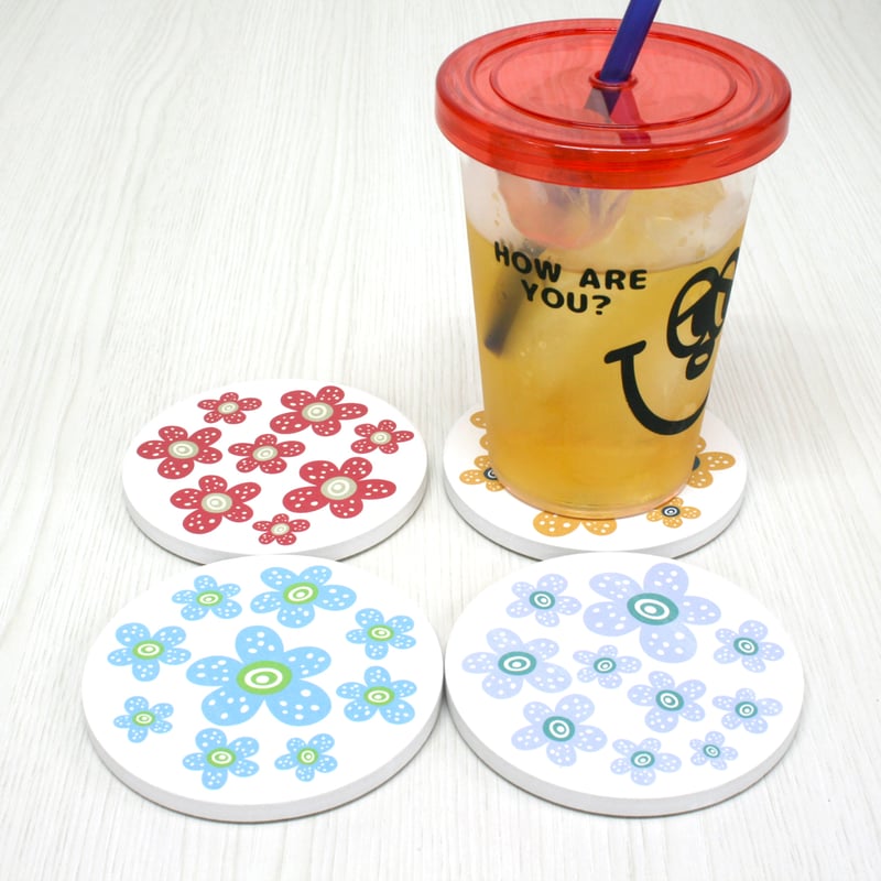 珪藻土コースター レトロな花柄 4デザインセット タイプB | 雑貨と本の