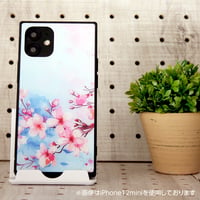 《iPhone16シリーズ取扱い開始》iPhoneケース　表面ガラス仕様　スクエア型ケース　水彩画風　桜のプリント