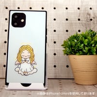 《iPhone16シリーズ取扱い開始》iPhoneケース　表面ガラス仕様　スクエア型ケース　ハッピーエンジェル　ブルー