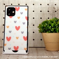 《iPhone16シリーズ取扱い開始》iPhoneケース　表面ガラス仕様　スクエア型ケース　かわいいハートがいっぱい