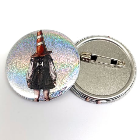 《おもしろ雑貨》ホログラム缶バッジ44mm　カラーコーンを被ってみた/SNS・インスタ映え/ウケ狙い/ギャググッズ