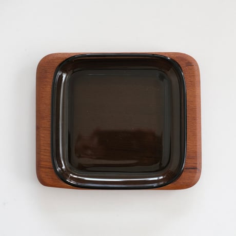 KAJ FRANCK GLASS PLATE with WOOD TRAY