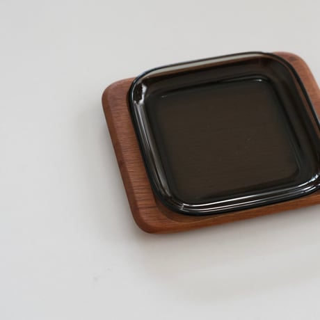 KAJ FRANCK GLASS PLATE with WOOD TRAY
