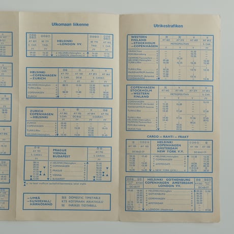 70s FINNAIR PAPER TIMETABLE