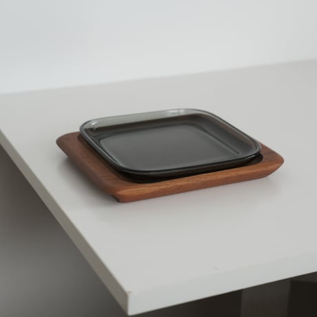 KAJ FRANCK GLASS PLATE with WOOD TRAY