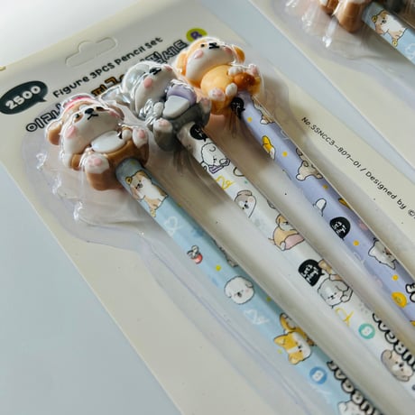 이리눕개 피규어3본연필세트　ワンちゃんフュギュア3本鉛筆セット