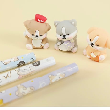 이리눕개 피규어3본연필세트　ワンちゃんフュギュア3本鉛筆セット