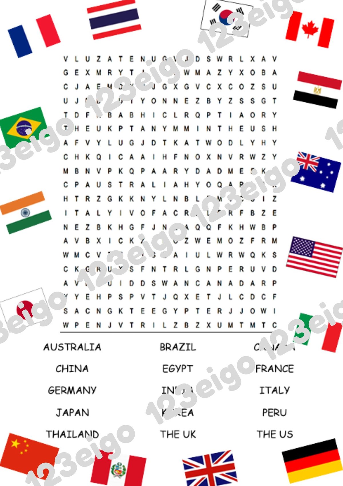 Wordsearch - Countries | 123eigo