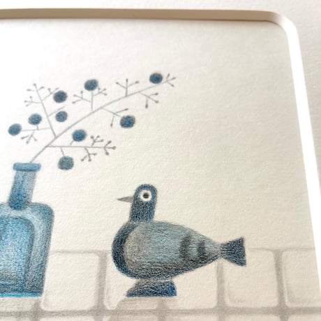 松永悠一郎　Yuichiro Matsunaga 「タイルに小物（ナンテンと鳥）」”Something small on the tiles: Nandina and a bird”
