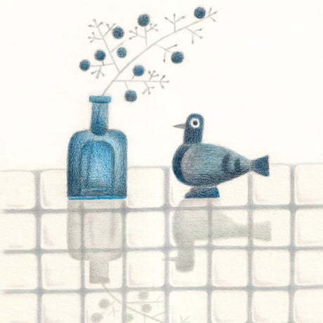 松永悠一郎　Yuichiro Matsunaga 「タイルに小物（ナンテンと鳥）」”Something small on the tiles: Nandina and a bird”